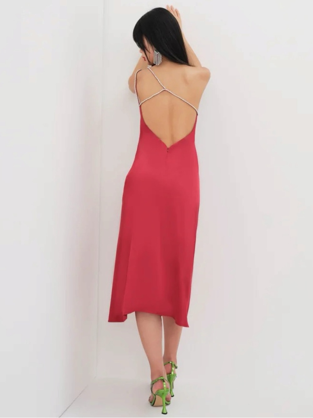 For Love And Lemons Elora Midi Dress Red Medium NWT Evening Party Slit Holiday - Picture 2 of 12